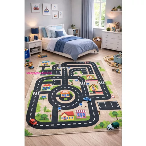 Den. Mile 5375-1 bézs 100 x 200cm autópályás gyerekszőnyeg