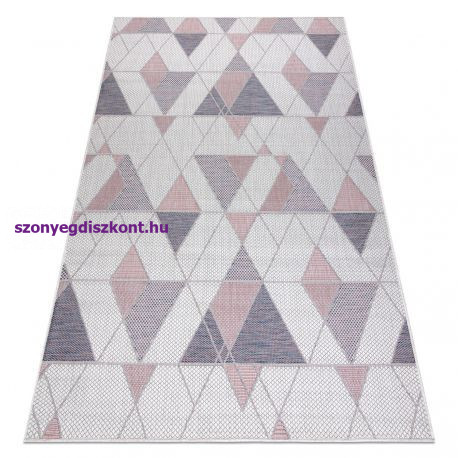 Bolti 21. Fonott sizal szőnyeg SION Geometriai, háromszögek 3006 lapos szövött ecru / rózsaszín 80x150 cm
