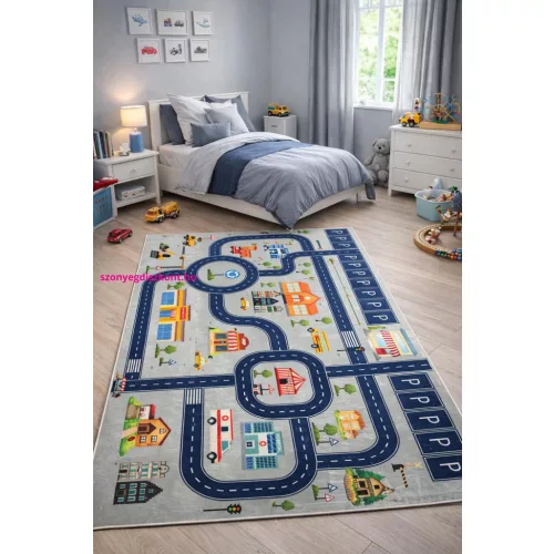 Den. Mile 5302-1 szürke 80 x 150cm autópályás gyerekszőnyeg