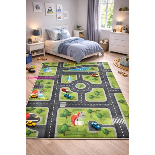 Den. Mile 5004-1 zöld-szürke 100 x 200cm autópályás gyerekszőnyeg
