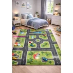 Den. Mile 5004-1 zöld-szürke 160 x 230cm autópályás gyerekszőnyeg