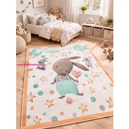 Den. Mile 5332-1 fehér 160 x 230cm nyuszis gyerekszőnyeg