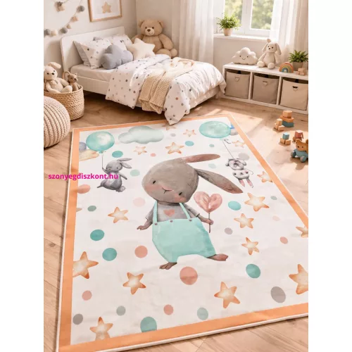 Den. Mile 5332-1 fehér 160 x 230cm nyuszis gyerekszőnyeg