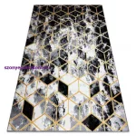Kab. Modern GLOSS 3D szőnyeg 409A 82 Kocka elegáns, glamour, art deco fekete / arany / szürke 80x150 cm