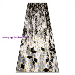   Kab. Modern GLOSS szőnyeg, futószőnyeg 409A 82 Kocka elegáns, glamour, art deco fekete / szürke / arany 70x250 cm