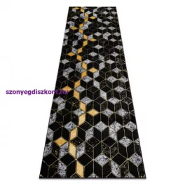   Kab. Modern GLOSS szőnyeg, futószőnyeg 400B 86 elegáns, glamour, art deco, 3D geometriai fekete / arany 70x200 cm