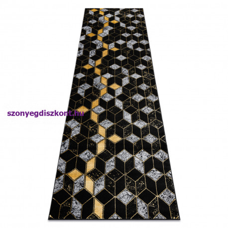 Modern GLOSS szőnyeg, futószőnyeg 400B 86 elegáns, glamour, art deco, 3D geometriai fekete / arany 70x200 cm