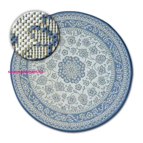 Kab. Fonott sizal flat szőnyeg kör48691/591 ÓLOMÜVEG virágok kék kör 120 cm