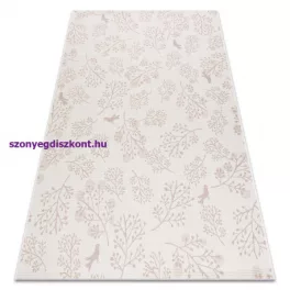   Kab. Fonott sizal flat szőnyeg 48774/526 Levelek Madarak krém rózsaszín 200x290 cm