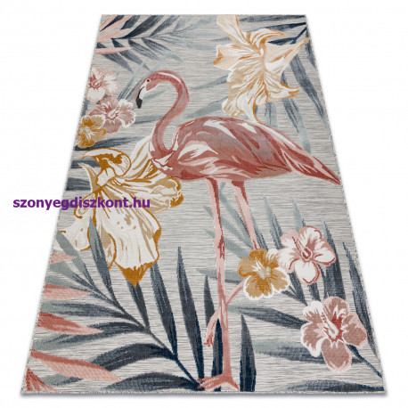 Szőnyeg BOTANIC 65263 Flamingó, virágok lapos szőtt - szürke 157x220 cm