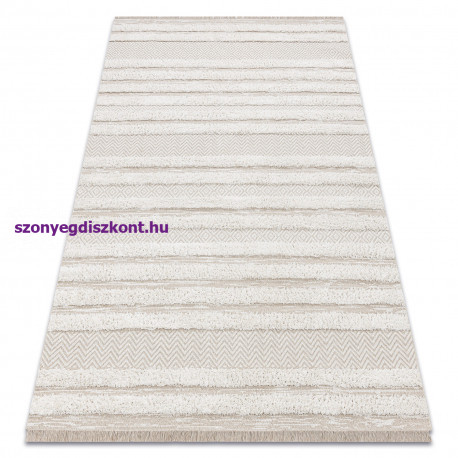 Fonott Sizal szőnyeg MOROC 22329 cikcakk, vonalak boho rojt - szerkezeti bézs / krém 136x190 cm