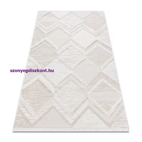 Kab. Fonott Sizal szőnyeg MOROC 22314 rombuszok, vonalak, boho rojt - szerkezeti bézs / krém 175x270 cm