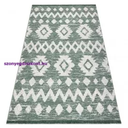   Kab. Fonott Sizal EKO szőnyeg boho MOROC Etno Cikcakk 22319 rojt - két szintű gyapjú zöld / krém, újrahasznosított szőnyeg 117x170 cm