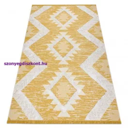   Kab. Fonott Sizal szőnyeg boho MOROC gyémánt 22312 rojt - két szintű gyapjú sárga / krém, újrahasznosított szőnyeg 194x290 cm