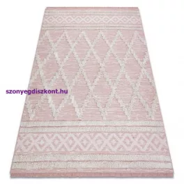   Kab. Fonott Sizal szőnyeg boho MOROC gyémánt 22297 rojt - két szintű gyapjú rózsaszín / krém, újrahasznosított szőnyeg 117x170 cm