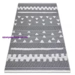 Kab. Fonott Sizal szőnyeg boho MOROC Geometriai 22321 rojt - két szintű gyapjú krém / сив, újrahasznosított szőnyeg 117x170 cm