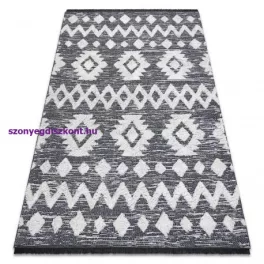   Kab. Fonott Sizal EKO szőnyeg boho MOROC Etno Cikcakk 22319 rojt - két szintű gyapjú szürke / krém, újrahasznosított szőnyeg 136x190 cm