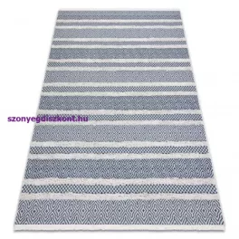   Kab. Fonott Sizal szőnyeg boho MOROC Vonalak 22328 rojt - két szintű gyapjú krém / sötétkék, újrahasznosított szőnyeg 136x190 cm