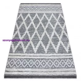   Kab. Fonott Sizal szőnyeg boho MOROC gyémánt 22297 rojt - két szintű gyapjú szürke / krém, újrahasznosított szőnyeg 194x290 cm