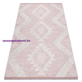   Kab. Fonott Sizal szőnyeg boho MOROC gyémánt 22312 rojt - két szintű gyapjú rózsaszín / krém, újrahasznosított szőnyeg 194x290 cm
