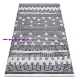   Kab. Fonott Sizal szőnyeg boho MOROC Geometriai 22321 rojt - két szintű gyapjú krém / сив, újrahasznosított szőnyeg 194x290 cm