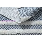 Kab. Fonott Sizal szőnyeg boho MOROC Vonalak 22328 rojt - két szintű gyapjú krém / sötétkék, újrahasznosított szőnyeg 194x290 cm