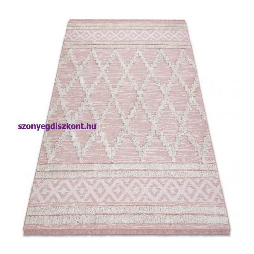 Fonott Sizal szőnyeg boho MOROC gyémánt 22297 rojt - két szintű gyapjú rózsaszín / krém, újrahasznosított szőnyeg 78x150 cm