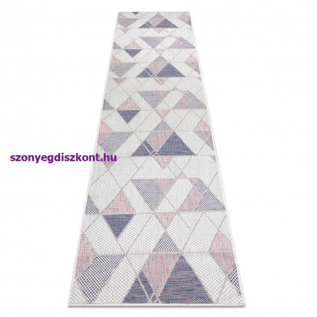 Fonott sizal szőnyeg SION futószőnyeg Geometriai, háromszögek 3006 lapos szövött ecru / rózsaszín 60x200 cm