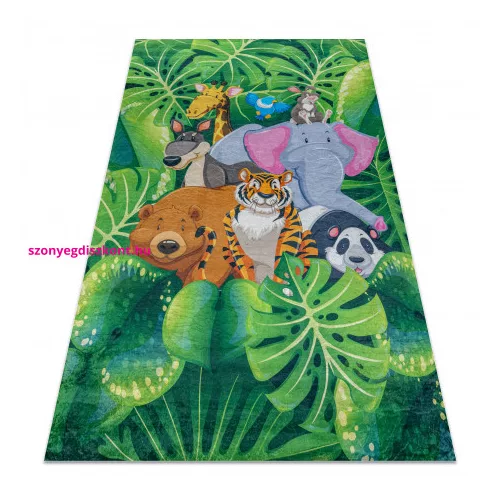Kab. BAMBINO 2651 mosható szőnyeg Állatok, dzsungel gyerekeknek csúszásgátló - zöld / barna  80x150 cm