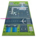 Kab. BAMBINO 46990 mosható szőnyeg Repülőtér, repülőgépek gyerekeknek csúszásgátló - zöld / szürke 80x150 cm