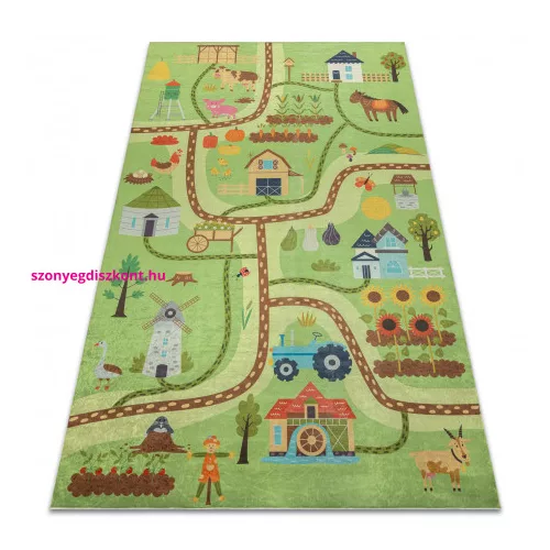 Kab. BAMBINO 50200 mosható szőnyeg Falu gyerekeknek csúszásgátló - zöld / barna  80x150 cm