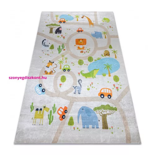 Kab. BAMBINO 50230 mosható szőnyeg Állatkert, utcák gyerekeknek csúszásgátló - bézs / zöld 80x150 cm