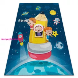   Kab. BAMBINO 42810 mosható szőnyeg Rakéta, bolygók gyerekeknek csúszásgátló - kék / barna  120x170 cm