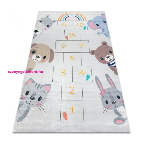 Kab. BAMBINO 43092 mosható szőnyeg Állatok, komló gyerekeknek csúszásgátló - rózsaszín / sárga 140x200 cm