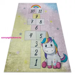   Kab. BAMBINO 54060 mosható szőnyeg Egyszarvú, komló gyerekeknek csúszásgátló - rózsaszín / sárga 140x200 cm