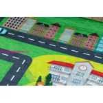 Kab. BAMBINO 2660 mosható szőnyeg Város, utcák gyerekeknek csúszásgátló - zöld / szürke 160x220 cm