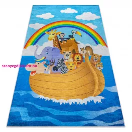   Kab. BAMBINO 2685 mosható szőnyeg Állatok, Hajó gyerekeknek csúszásgátló - kék / barna  160x220 cm