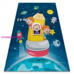 Kab. BAMBINO 42810 mosható szőnyeg Rakéta, bolygók gyerekeknek csúszásgátló - kék / barna  160x220 cm