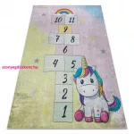 Kab. BAMBINO 54060 mosható szőnyeg Egyszarvú, komló gyerekeknek csúszásgátló - rózsaszín / sárga 160x220 cm