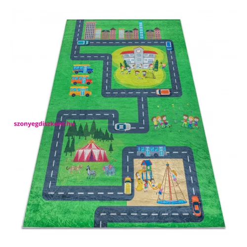 Kab. BAMBINO 2660 mosható szőnyeg Város, utcák gyerekeknek csúszásgátló - zöld / szürke 200x290 cm
