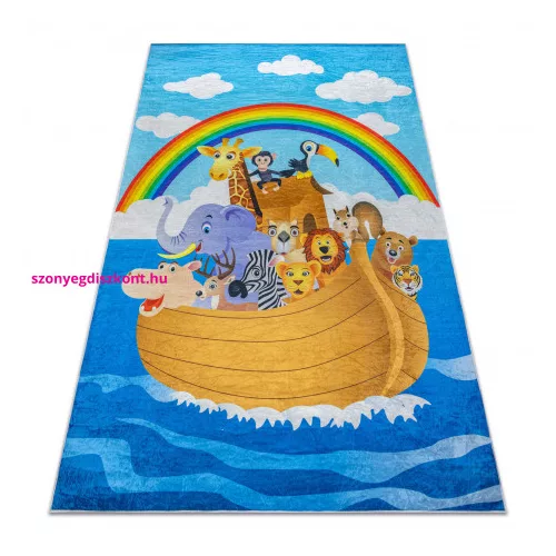Kab. BAMBINO 2685 mosható szőnyeg Állatok, Hajó gyerekeknek csúszásgátló - kék / barna  200x290 cm