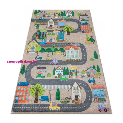 Kab. BAMBINO 34600 mosható szőnyeg Város, utcák gyerekeknek csúszásgátló - bézs / szürke 200x290 cm