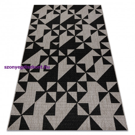 Fonott sizal floorlux szőnyeg 20489 ezüst / fekete HÁROMSZÖGEK 60x110 cm