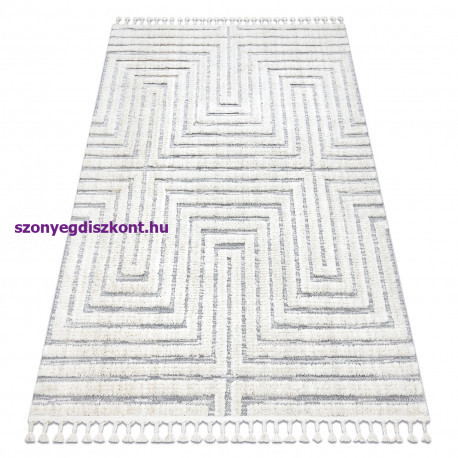 Szőnyeg SEVILLA Z788A labirintus, görög fehér / szürke Rojt Berber shaggy 140x190 cm