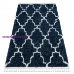 Kab. Szőnyeg BERBER UNION 3488 Lóhere Marokkói Trellis kék / krém Rojt shaggy 140x190 cm