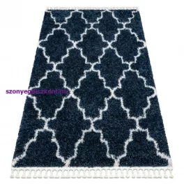  Kab. Szőnyeg BERBER UNION 3488 Lóhere Marokkói Trellis kék / krém Rojt shaggy 140x190 cm