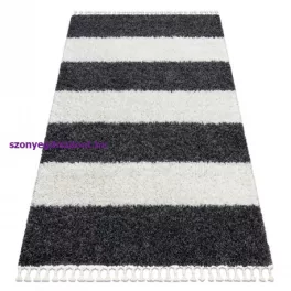   Kab. Szőnyeg BERBER UNION 4079 Csík szürke / krém Rojt shaggy 140x190 cm