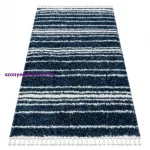 Kab. Szőnyeg BERBER UNION 4080 Csík kék / krém Rojt shaggy 140x190 cm