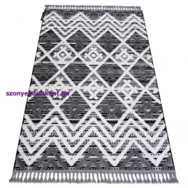   Kab. Szőnyeg MAROC P642 Gyémánt, Cikcakk szürke / fehér Rojt BERBER shaggy 120x170 cm