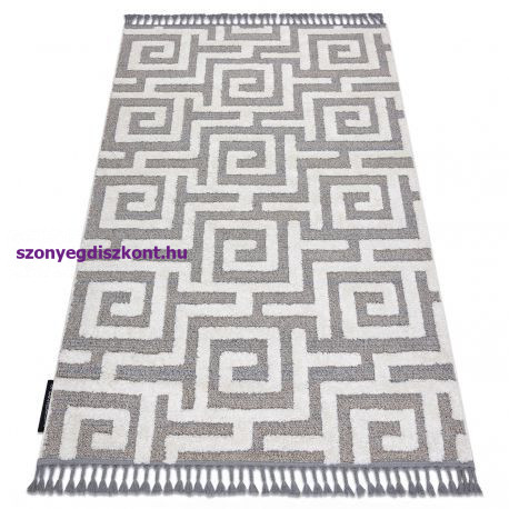 Szőnyeg MAROC P655 labirintus, görög szürke / fehér Rojt Berber shaggy 140x190 cm